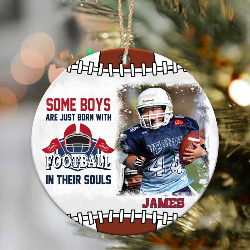 Personalized Football Boy Christmas Photo Ceramic Ornament, Some Boys