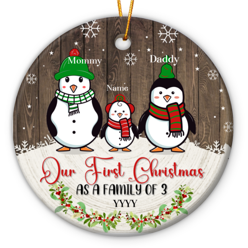 personalized penguin family of 3 christmas ornament first christmas as a family of three ornament family's first christmas tree decoration 2023