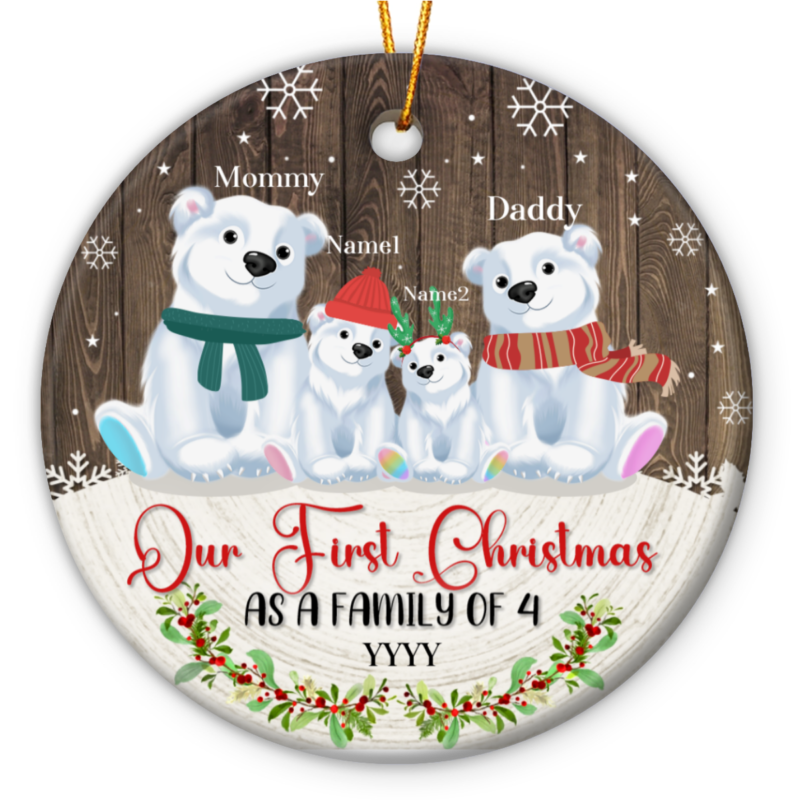Personalized Polar Bear Family Of 4 Christmas Ornament