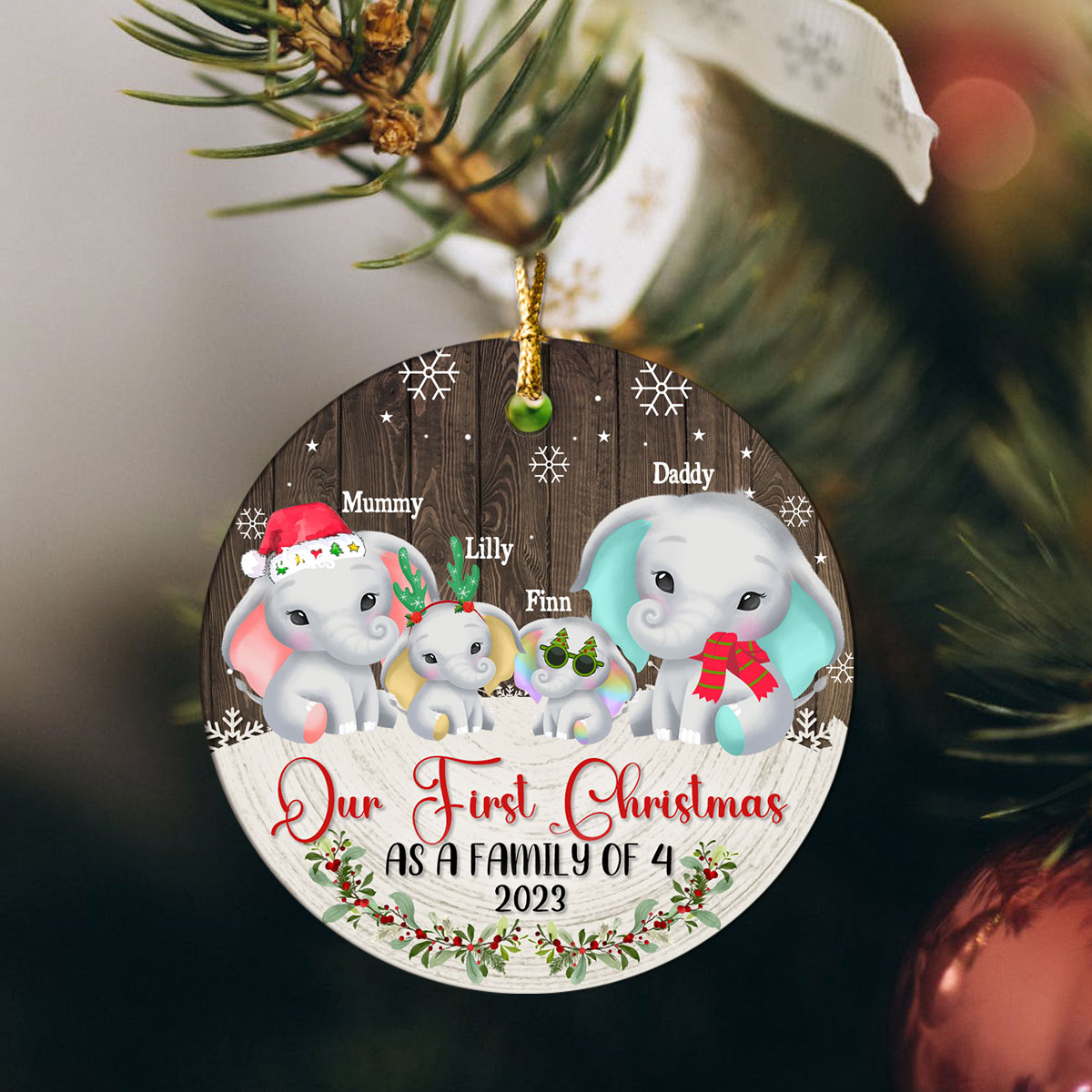 Personalized Elephant Family Of Christmas Ornament, 2nd Time