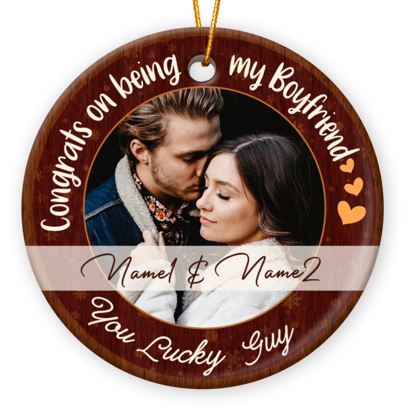 Congrats On Being My Boyfriend Personalized Photo Ceramic Ornament, Boyfriend Christmas Ornament, Christmas Gift for Boyfriend From Girlfriend
