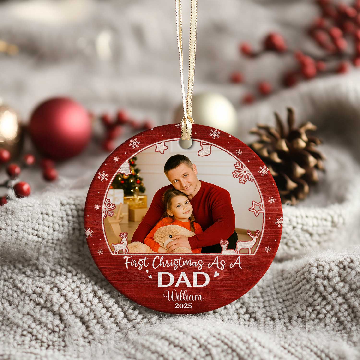 Personalized First Christmas As Dad Ceramic Ornament, New Dad Photo Christmas Ornament, First Time Dad Keepsake