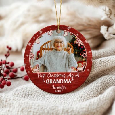 Personalized First Christmas As Grandma Ceramic Ornament, New Grandma Photo Christmas Ornament, First Time Grandmother Keepsake