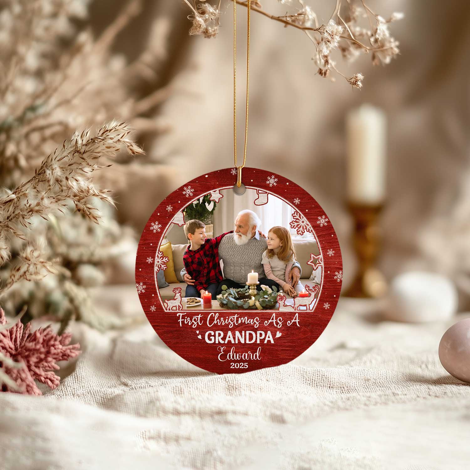 Personalized First Christmas As Grandpa Ceramic Ornament, New Grandpa Photo Christmas Ornament, First Time Grandfather Keepsake