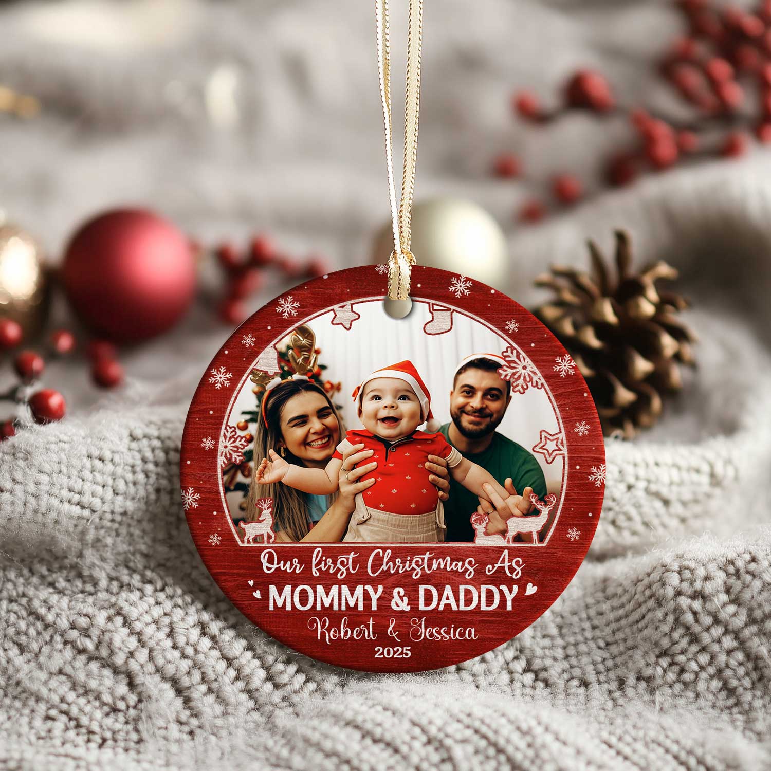 Personalized First Christmas As Mommy and Daddy Ceramic Ornament, New Parents Photo Christmas Ornament, First Time Parents Keepsake