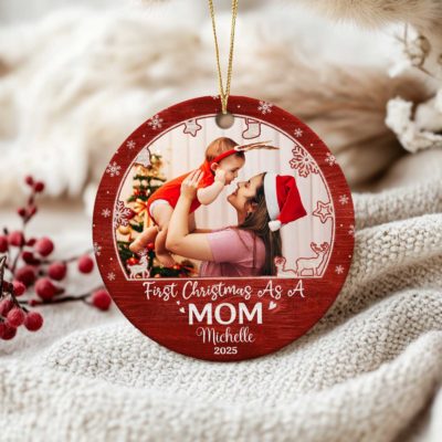 Personalized First Christmas As Mom Ceramic Ornament, New Mom Photo Christmas Ornament, First Time Mom Keepsake