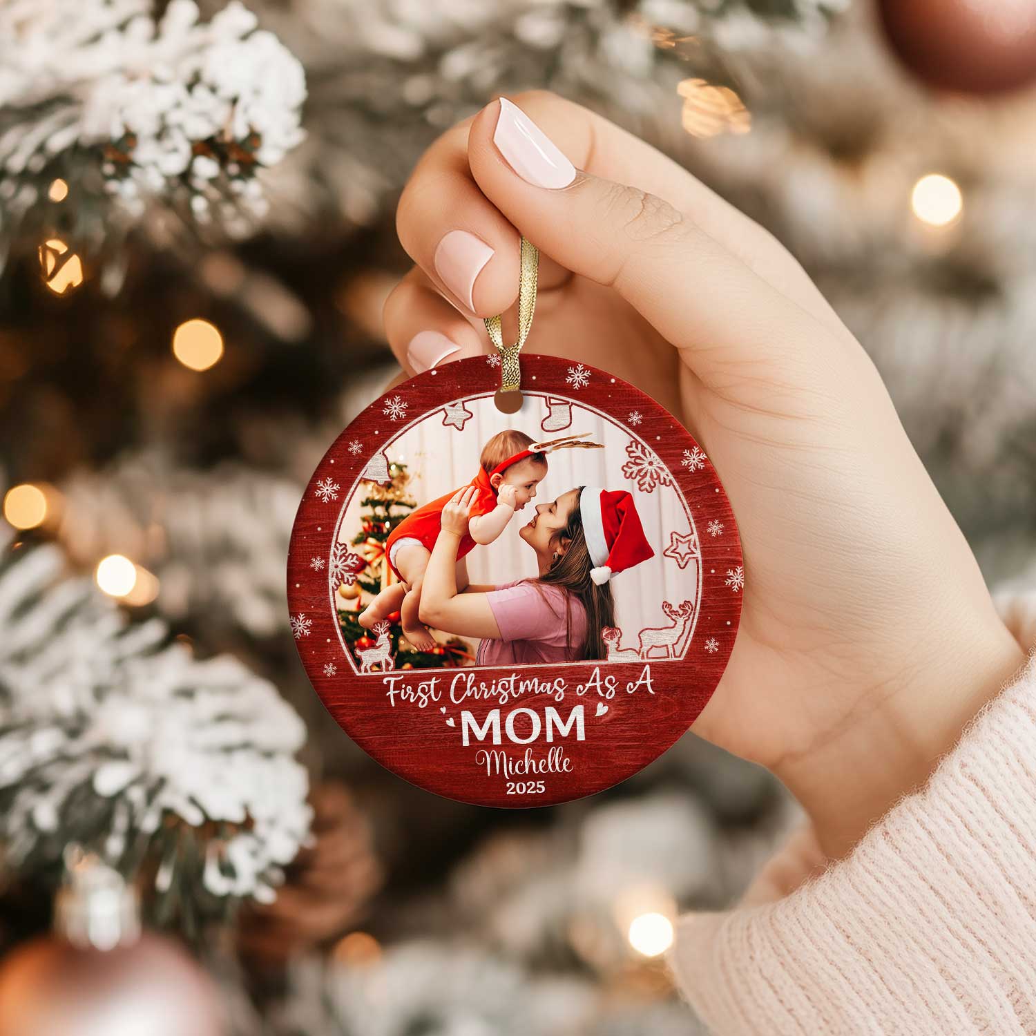 Personalized First Christmas As Mom Ceramic Ornament, New Mom Photo Christmas Ornament, First Time Mom Keepsake