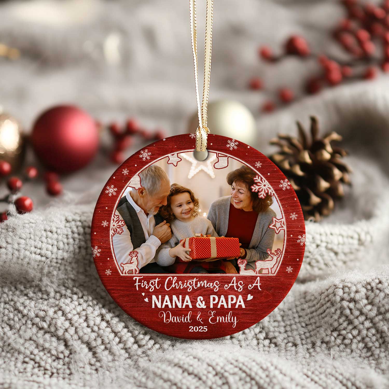 Personalized First Christmas As Nana and Papa Ceramic Ornament, New Grandparents Photo Christmas Ornament, First Time As Grandparents Keepsake