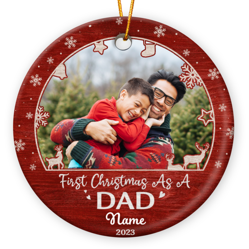Personalized First Christmas As Dad Ceramic Ornament, New Dad Photo Christmas Ornament, First Time Dad Keepsake