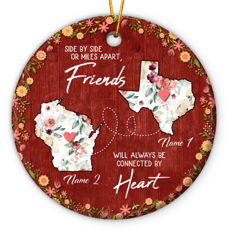 personalized long distance friends state to state ceramic ornament long distance friendship gift friends will always be connected by heart ornament