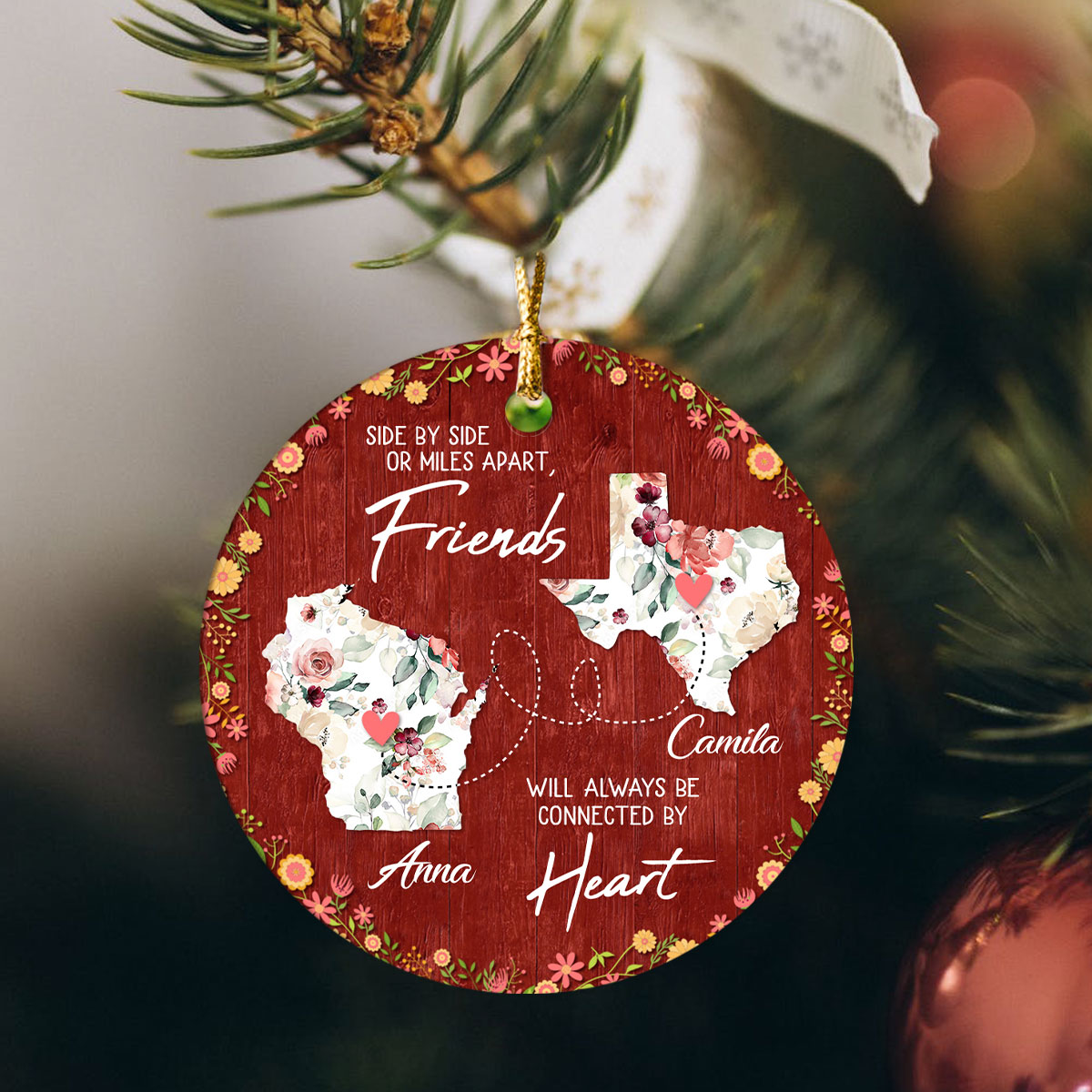Personalized Long Distance Friends State To State Ceramic Ornament