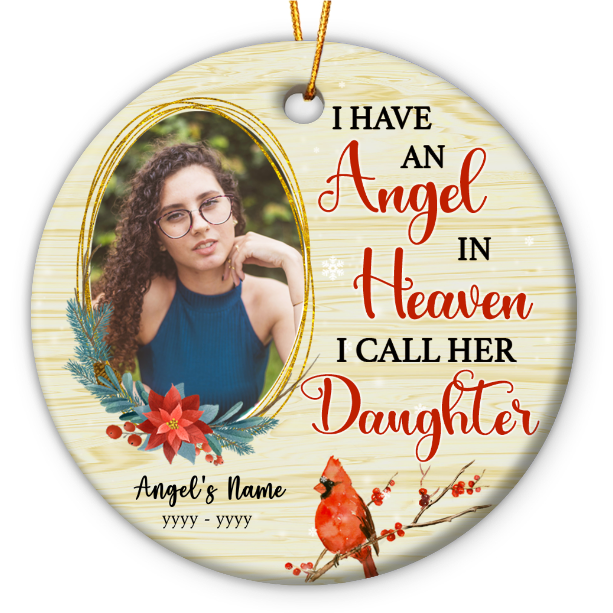I Have a Guardian Angel in Heaven and I call Her Mum (Mom) Glass Ornament with F