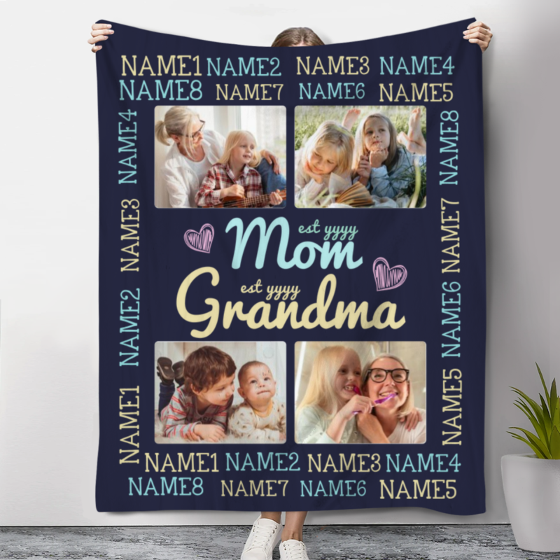 Personalized Grandma Blanket With Grandkids Names, Custom Grandma Blanket With Picture, Grandma Gift For Mothers Day