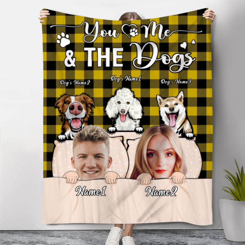 you and me and the dogs personalized couple with dogs blanket christmas gift for dogs cats lover