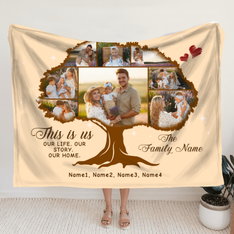 Personalized Family Tree Fleece Blanket, Custom Family Photo Collage Blanket, This Is Us Our Story Blanket, Family Gift for Christmas