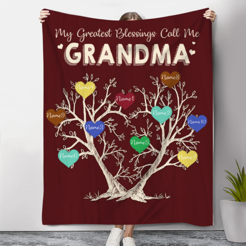 My Blessings Call Me Grandma Personalized Fleece Blanket, Grandma Blanket With Grandkids Names, Grandma Xmas Gifts, Gift from Grandkids