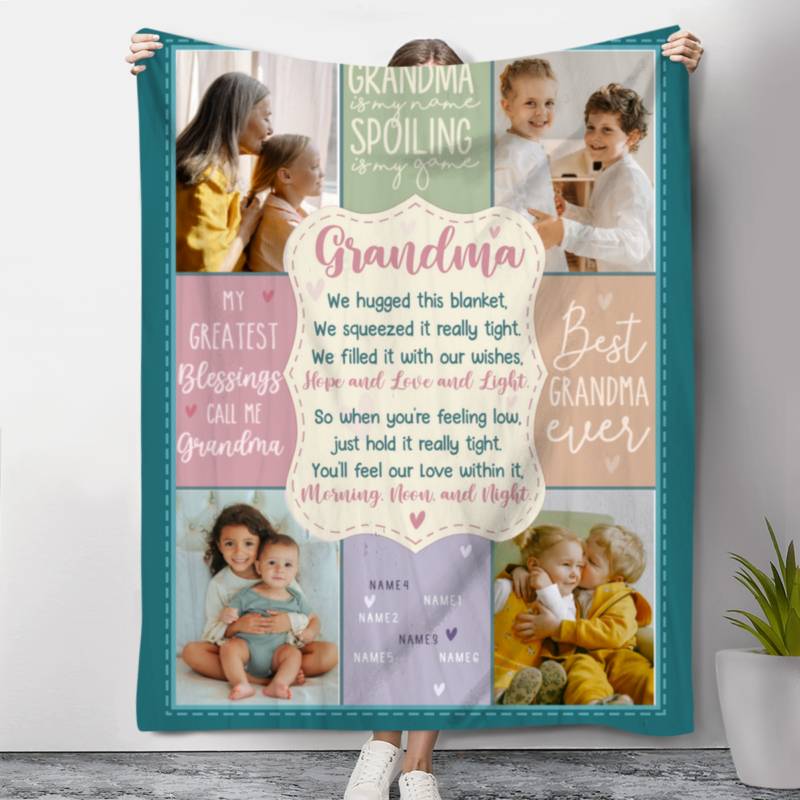 Grandma Mother's Day Gifts, Grandma We Hugged This Personalized Blanket, Custom Grandma Blanket From Grandkids, Grandma Photo Gifts