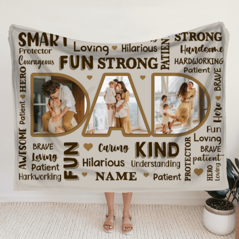 dad word art personalized photo blanket christmas gifts from kids to dad dad birthday gifts