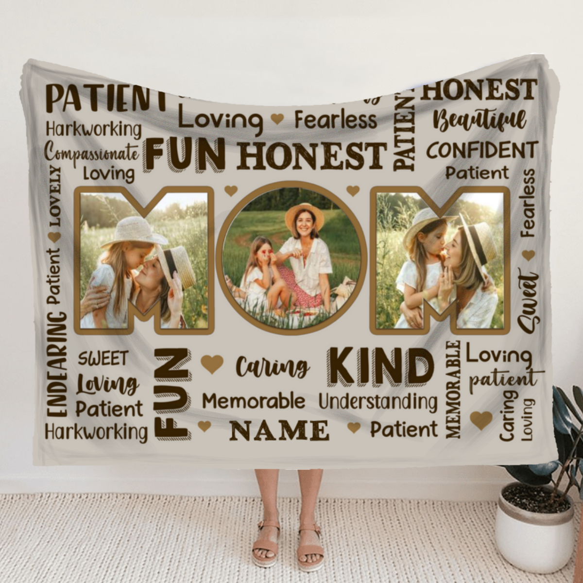 Personalized Mom Word Art Blanket With Photo, Mothers Day Gifts For Mom
