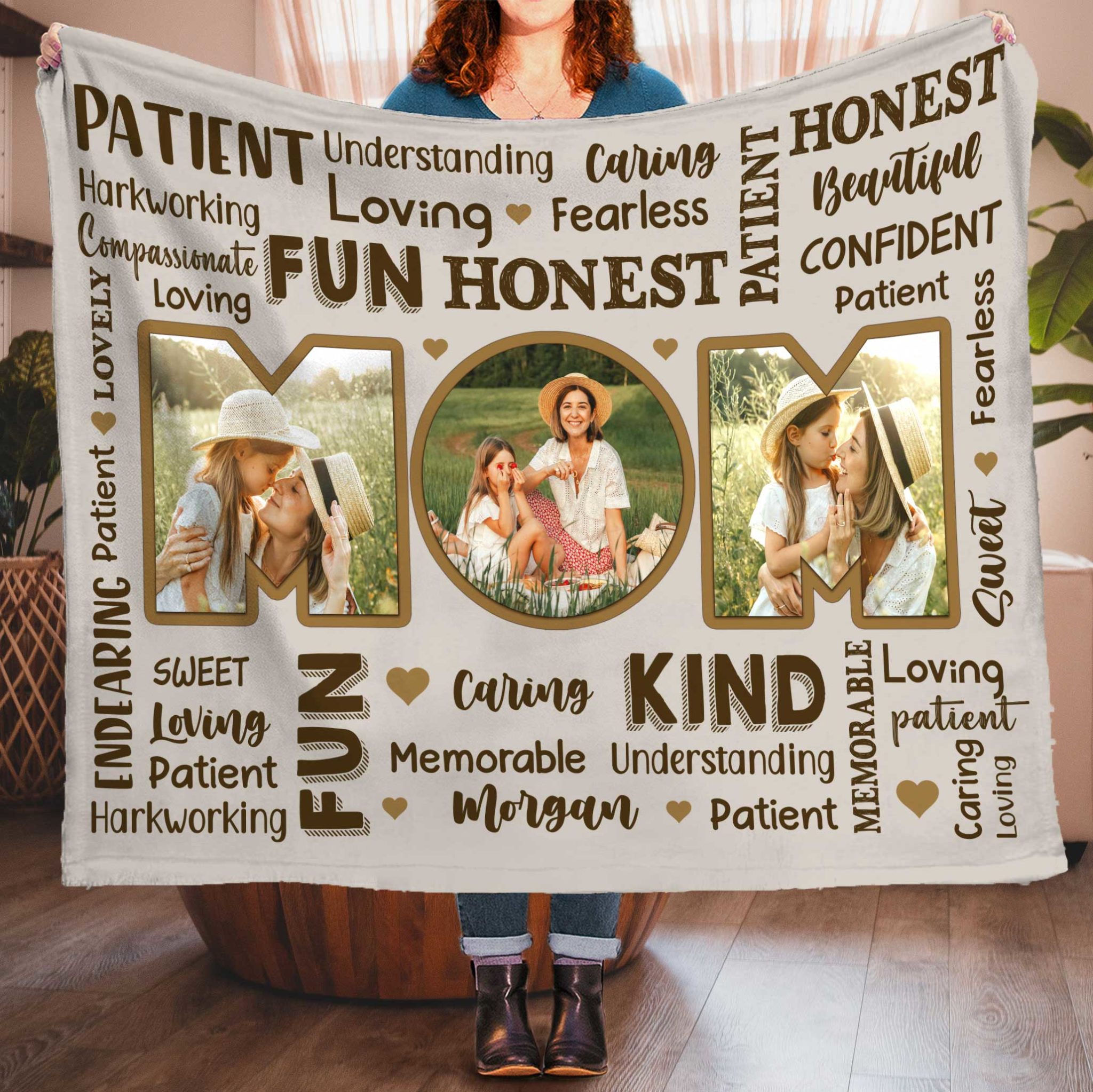 Personalized Mom Word Art Blanket With Photo, Mothers Day Gifts For Mom