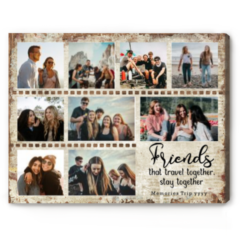 Journey With Friends Personalized Photo Collage Canvas, Friend Memories Picture Collage Gift, Best Friends Gifts