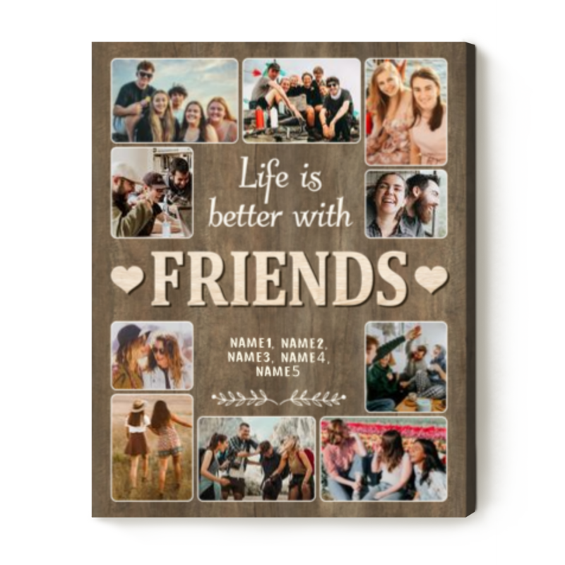 Personalized Friends Photo Collage Canvas, Xmas Gift For Friends, Friendship Gift for Best Friends, Birthday Gifts for Friends