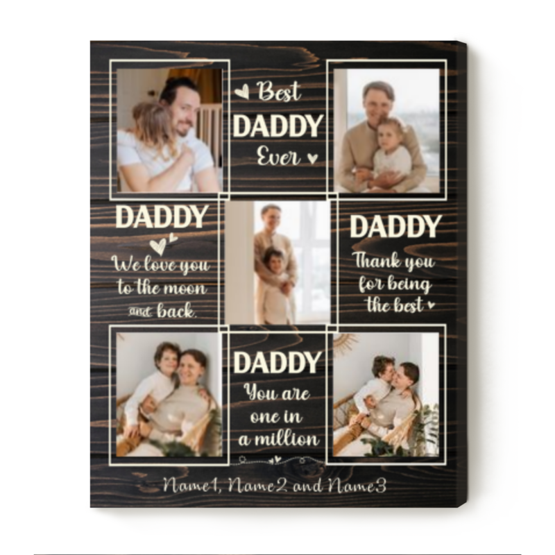 Custom Photo Daddy Canvas Print, Personalized Dad Picture Collage Gift, Christmas Presents For Daddy, Dad Picture Frame