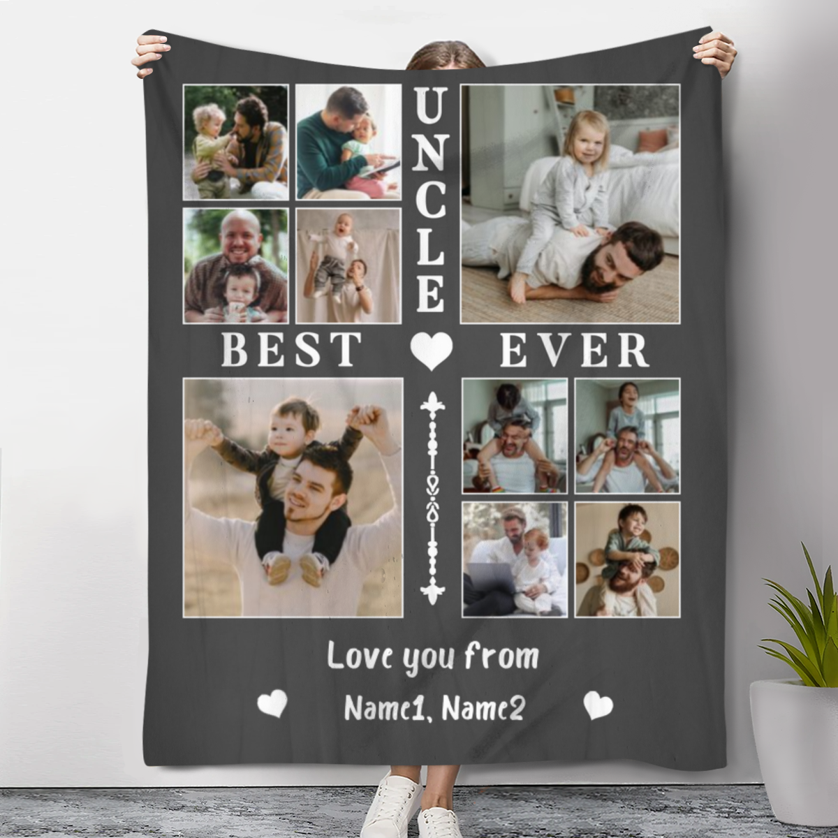 Best Uncle Ever Personalized Picture Collage Blanket, Uncle Fathers Day