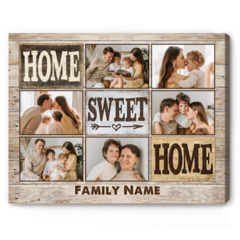 Home Sweet Home Family Photo Personalized Canvas, Put Family Pictures on Canvas, Custom Housewarming Gifts
