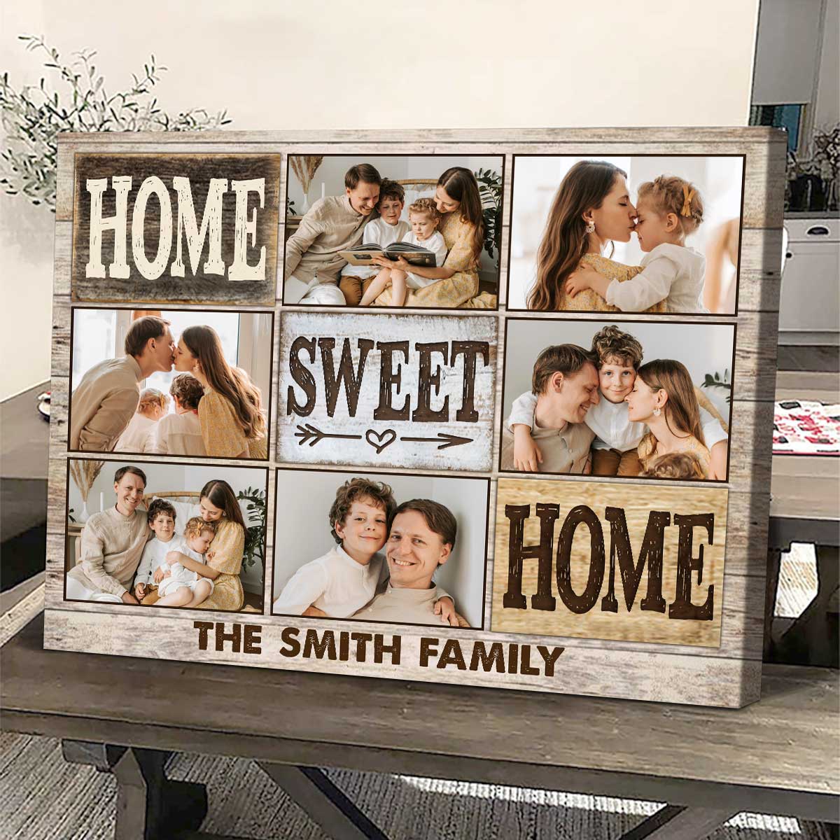 Home Sweet Home Family Photo Personalized Canvas, Put Family Pictures