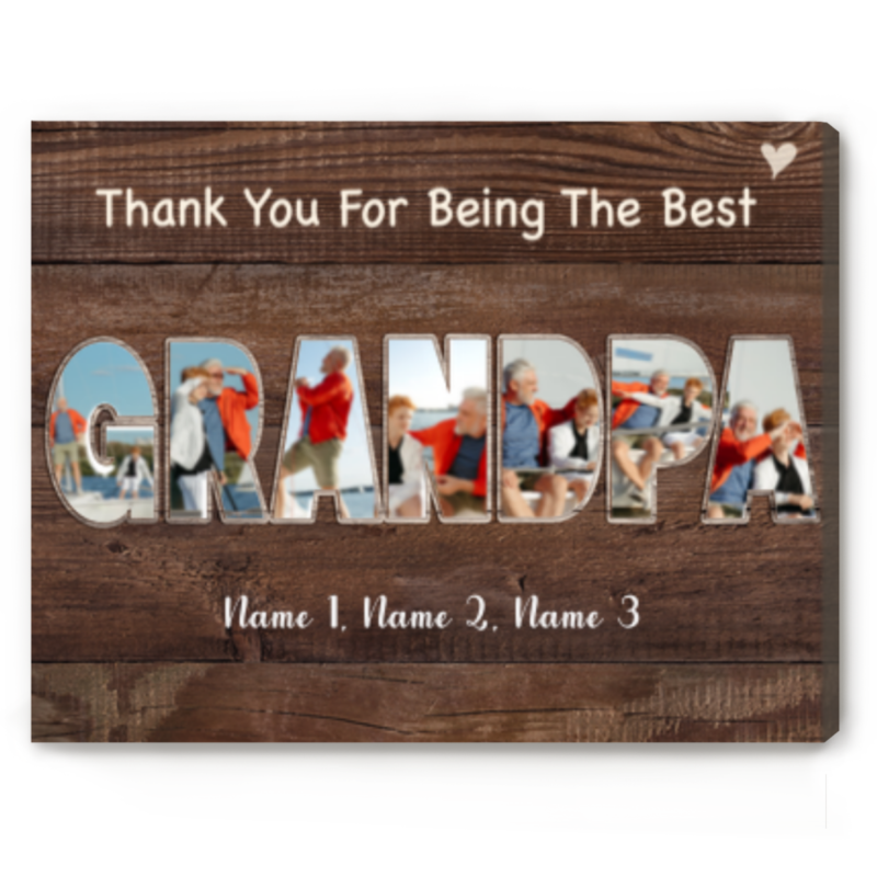 Grandpa Photo Collage Canvas Print - Father's Day Gift for Grandpa, Personalized Grandpa Gifts From Grandkids, Birthday Grandfather Gifts