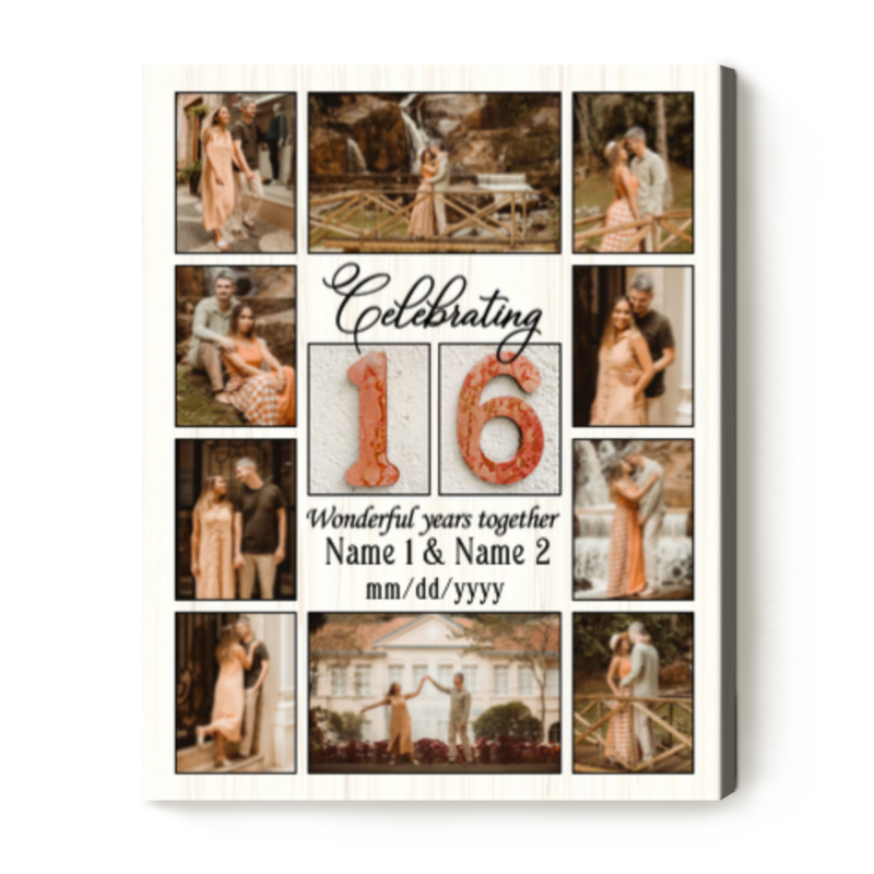 celebrating 16 wonderful years together photo collage canvas personalized 16 year wedding anniversary gift 16 years married anniversary gift