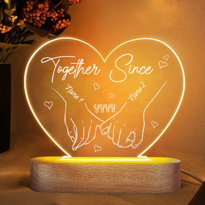 custom valentine's day gift together since hand holding line art acrylic led night light pinky promise keepsake