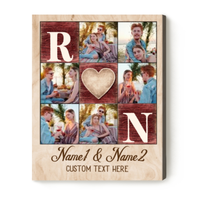 Custom Canvas Print With Couple Photo And Initials Name, Personalized 6 Couple Pictures Collage Canvas, Best Gifts For Couple