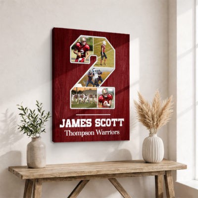 Personalized Sport Photo Collage Canvas, Any Number Wall Art, Senior Night Gift for Athlete, Athlete Tribute Decor for Senior Night & Year-End