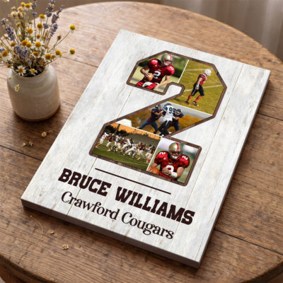 Personalized Sport Photo Collage Canvas, Any Number Wall Art, Senior Night Gift for Athlete, Athlete Tribute Decor for Senior Night & Year-End