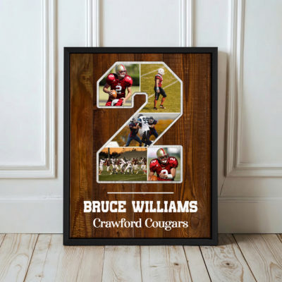 Personalized Sport Photo Collage Canvas, Any Number Wall Art, Senior Night Gift for Athlete, Athlete Tribute Decor for Senior Night & Year-End