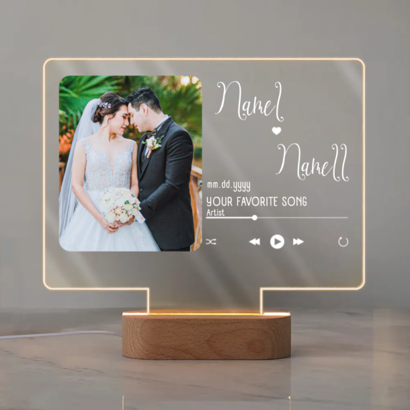 Custom Favorite Photo and Song Acrylic Led Night Light, Personalized Acrylic Led Night Light Song For Couple, Valentines Day Gifts For Him For Her