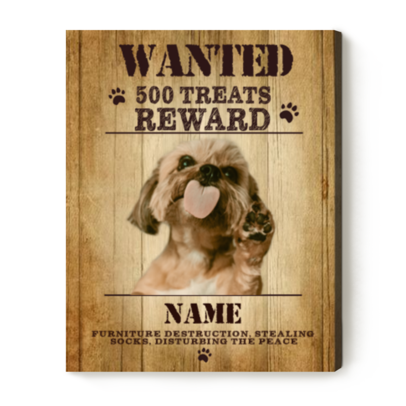 Custom Pet Wanted Vintage Canvas, Personalized Funny Criminal Dog Art, Pet Lover Gift
