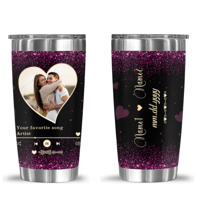 personalized favorite song and photo tumbler cup custom song gift for her him valentine's day girlfriend gift couple tumbler gifts