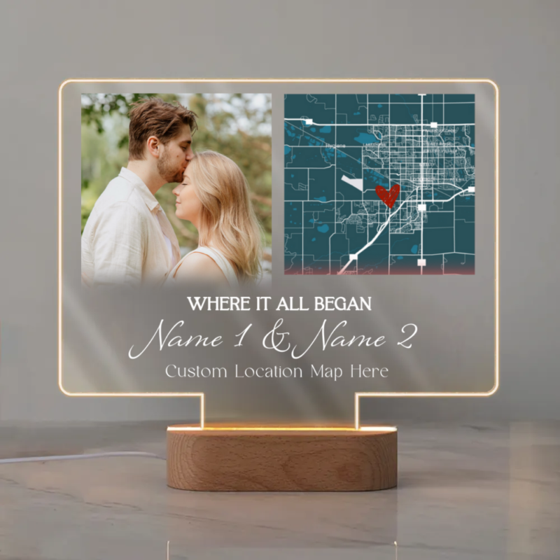where it all began custom blue map and picture acrylic led personalized coordinates map anniversary gift first date valentines gifts for him