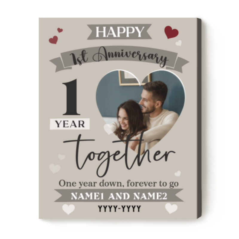 1 Year Together Custom Couple Photo Canvas Print, Personalized 1 Year Wedding Anniversary Gift, 1st Anniversary Gifts For Girlfriend Wife