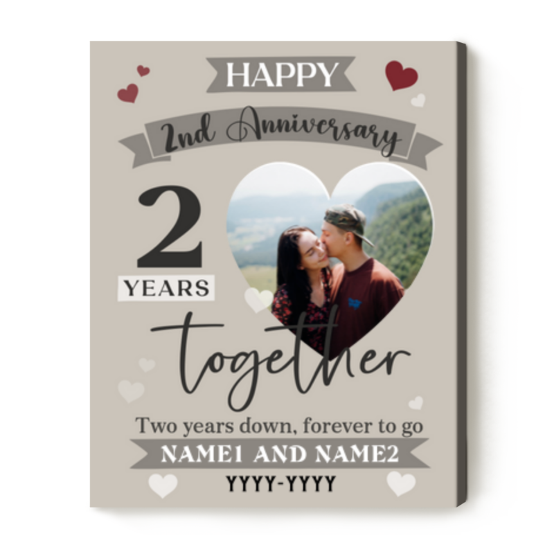 2 Years Together Custom Couple Photo Canvas Print, Personalized 2 Year Wedding Anniversary Gift, 2nd Anniversary Gifts For Girlfriend Wife