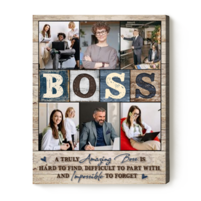 Boss Photo Collage Personalized Canvas Print, Boss Retirement Gift, Boss Appreciation Gift, Birthday Gifts For Boss