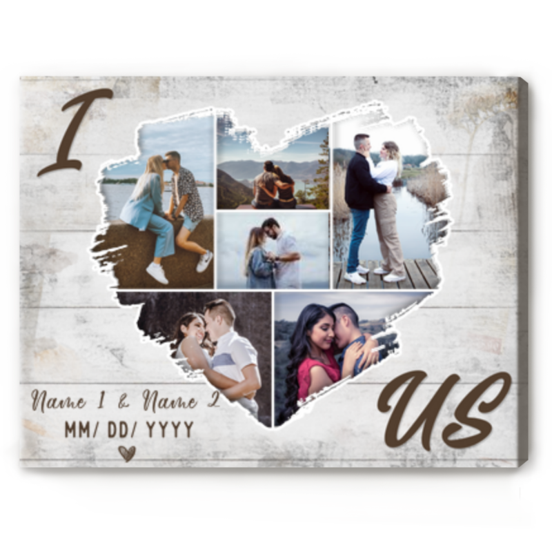 Custom Heart Shaped Photo Collage Canvas Print, Personalized Photos Of Us Picture Collage Gift, Wedding Anniversary Gift For Her