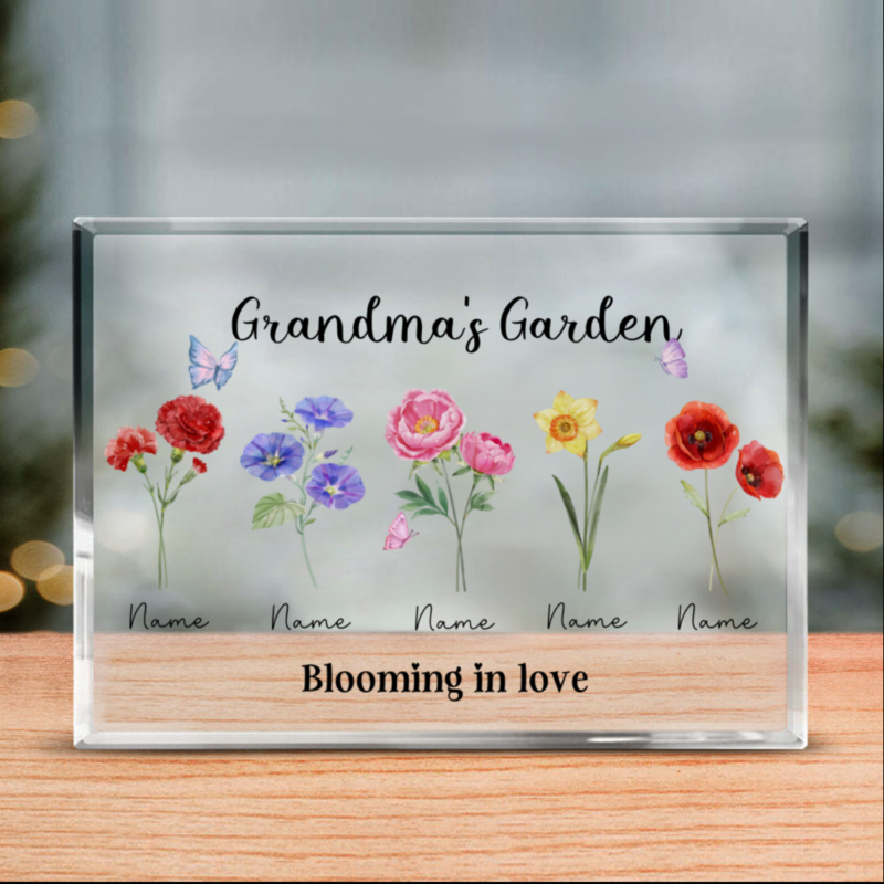 Custom Grandma’s Garden Acrylic Plaque, Personalized Grandkids Birth Flower Gift with Names, Christmas Gift for Grandma, Nana Gift