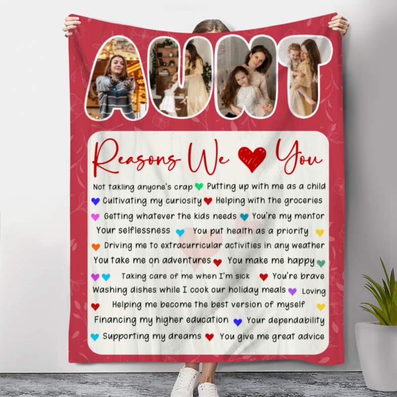 aunt reason we love you custom photo blanket mothers day gift for aunt personalized birthday gifts for aunt