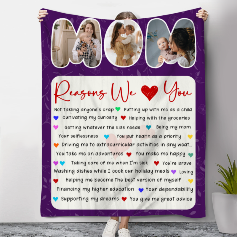 mom reason we love you custom photo blanket personalized mother's day gifts sentimental gifts for mom