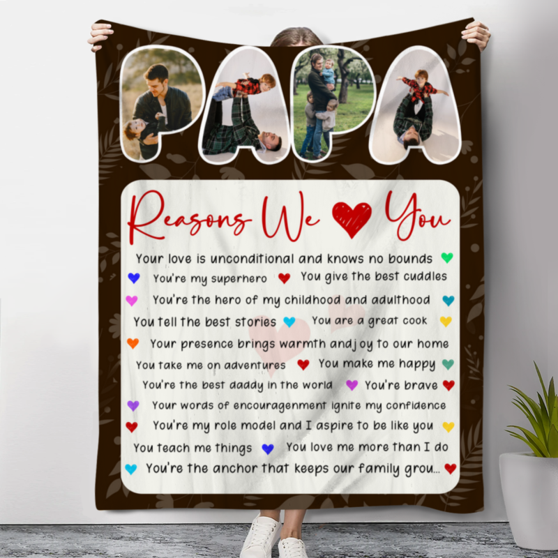 papa reason we love you custom photo blanket personalized papa fathers day gifts best birthday gift for papa