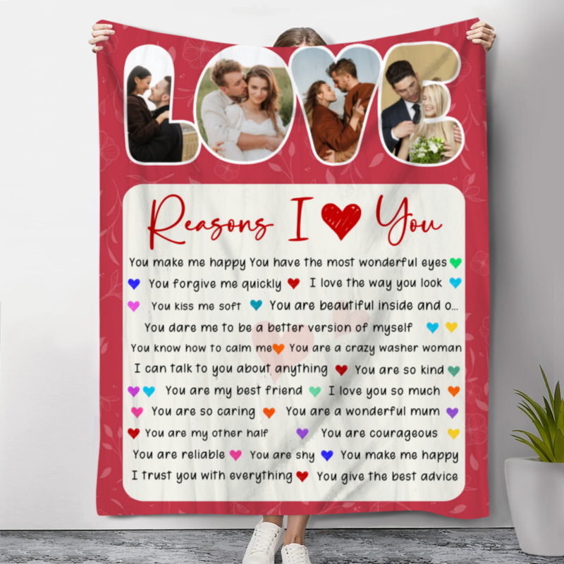 reason i love you custom photo blanket romantic gifts for him her personalized valentines day blankets with picture